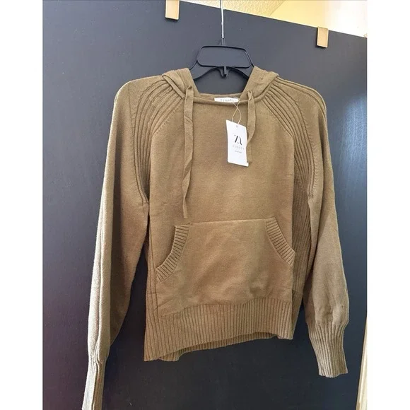 ZQ Ziqoty Women's Small Olive Green Knitted Hooded Sweater‎