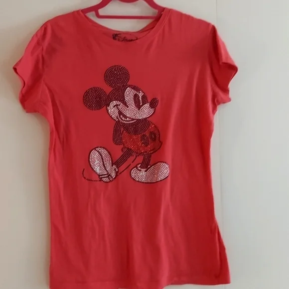 Vintage Disney World Red Studded Mickey Mouse Cap Sleeve T Shirt Sz XL