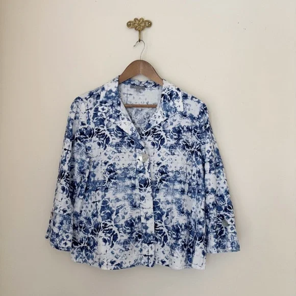 Habitat Batik Tie Dye Linen Button Front Shirt Small Coastal Grandma