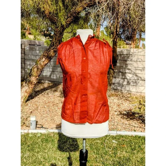 Auburn VTG Sleeveless Women's Tokyo Flower Button-Down Sheer Tunic Small Top EUC