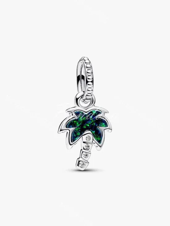 Pandora Opalescent Green Palm Tree Dangle Charm
