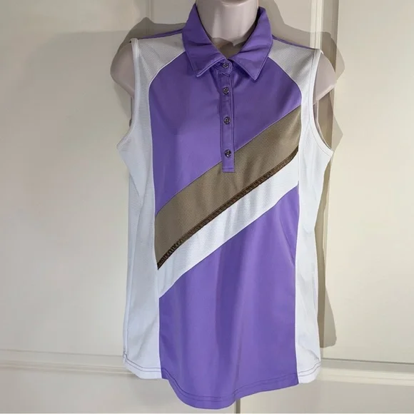 Izod XFG Cool FX Lavender, White and Beige Golf Polo Tank Top Medium