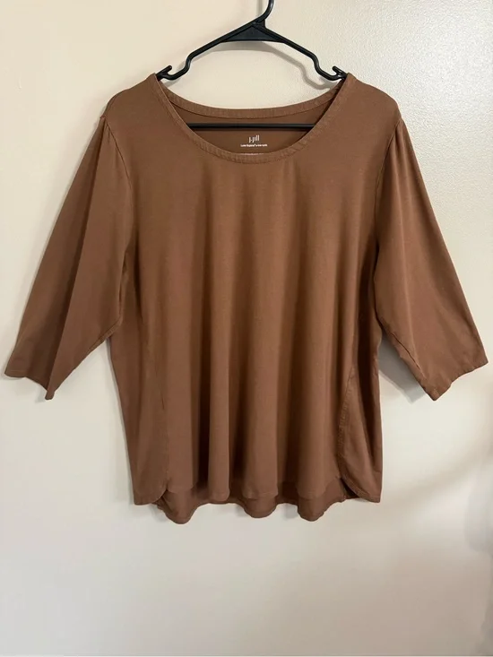 J. Jill Brown 3/4 Sleeve Luxe Supima A-Line Soft Tunic Crewneck Shirt XL Petite