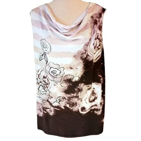 CJ BANKS Sleeveless Tunic Drape Neckline Metal Stud Floral Tie Dye Plus Size 2X