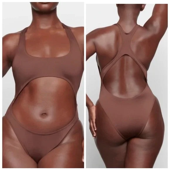 SKIMS Swim Cutout Monokini Cocoa Brown One Piece Swimsuit XL NWT