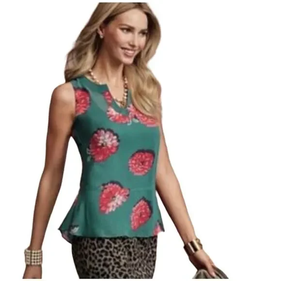 Cabi Blushing Blouse Floral Peplum Tank Size S