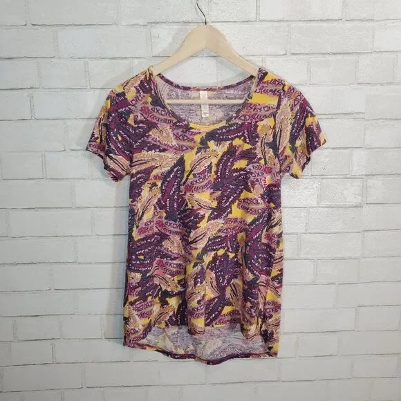 LuLaRoe purple and yellow graphic tee