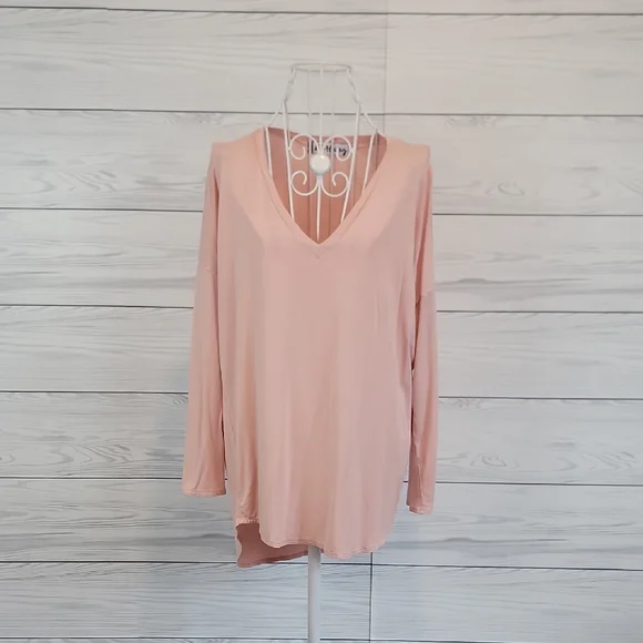 Sterling V-Neck Long Sleeve Modal Spandex Top - Pink Womens Size M