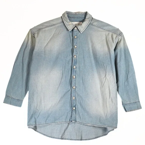 The Great Denim Shirt Womens 0 XS Blue Distressed Oversized Button Down Casual