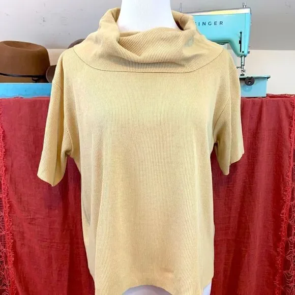 Tower Hill Collection tan ribbed cowl neck top