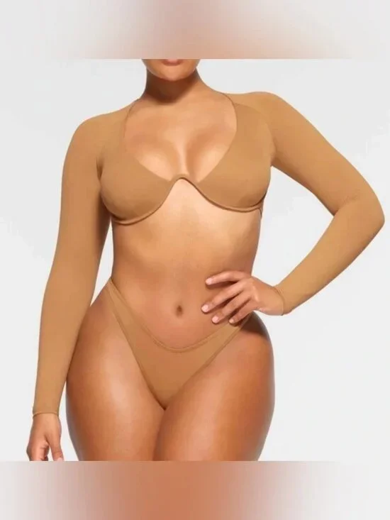 Skims Swim Long Sleeve Underwire Top in Almond -NWT