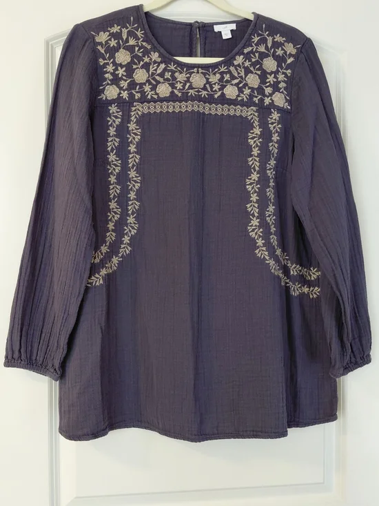 Embroidered Long-Sleeve Peasant Top