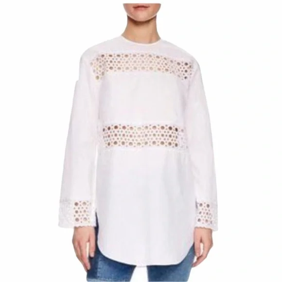 Sandro Cotton Eyelet Chairman Blouse in Ecru - New with Tag