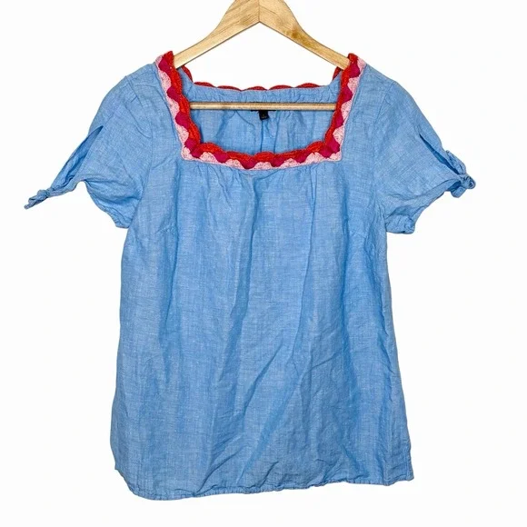 Talbots Linen Cotton Crochet Top Women's Size Small Coastal Boho Beachy Festival