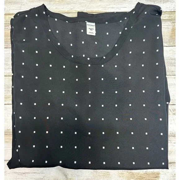Old Navy Womens XXL Black White Square Print Short Sleeve Scoop Neck Blouse New