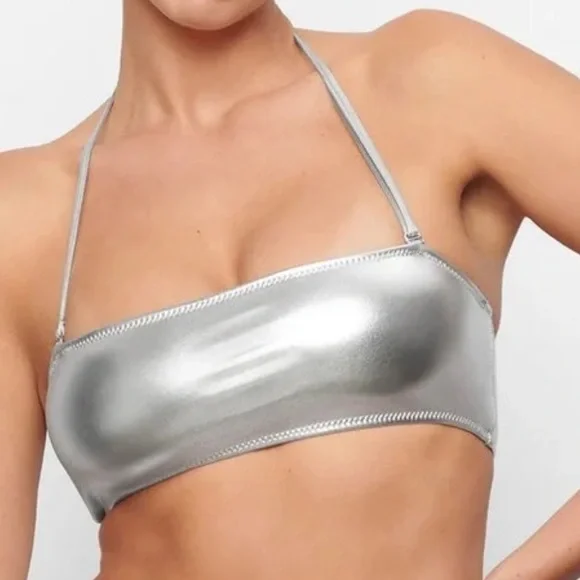 🌷skims metallic swim bandeau nickel 2x