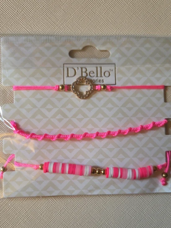 D'Bello Pink Beaded Bracelet Set