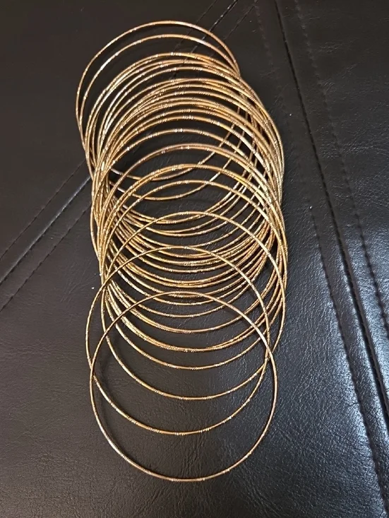 Gold Tone Textured Bangle Bracelet Set - Women Jewelry 25 Thin Bands