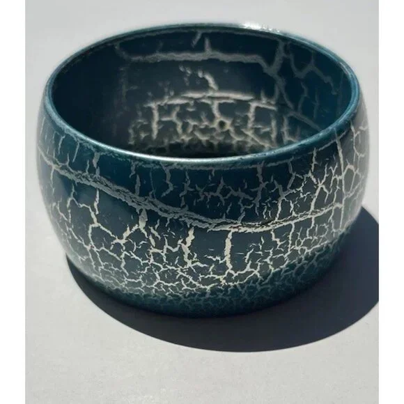 Wide Chunky Cracked Effect Quality Bracelet Bangle cuff bracelet Blue Green Sz 8