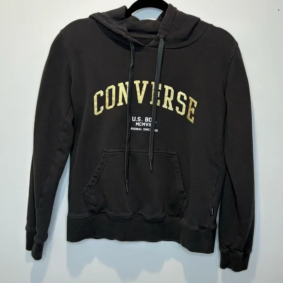 Converse Gold Standard Loose-Fit Pullover Hoodie in black with a gold logo.