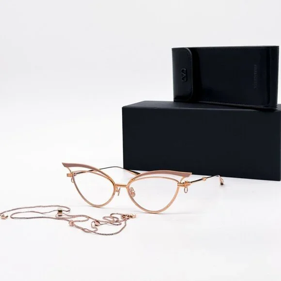 NEW VALENTINO GLASSLINER VLX-118F EYEGLASSES CAT EYE GOLD EYEWEAR WITH CHAIN
