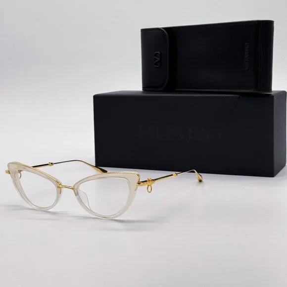 NEW VALENTINO DAYDREAM VLX-123C EYEGLASSES CAT EYE WOMEN GOLD/WHITE WITH CHAIN