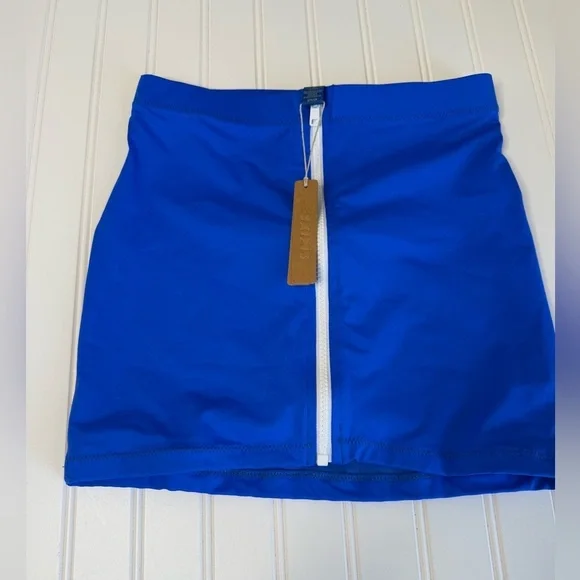 Skims Sporty Zipper Swim Mini Skirt Cobalt Blue Small Women NEW 1619