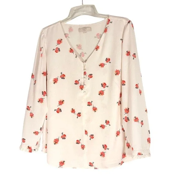 Loft plus cream lined Floral V-Neck‎ Blouse size 18