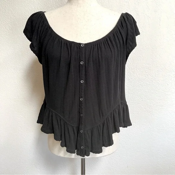 We The Free Mint Julep Off The Shoulder Ruffle Peasant Top Black Sz M