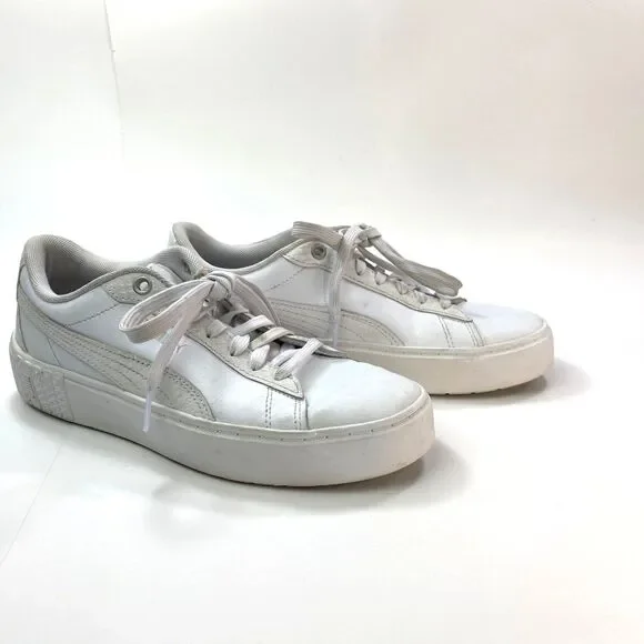 Puma White Leather Tennis Shoes Sneakers Size 8 Lace Soft Foam Cushioned Comfort