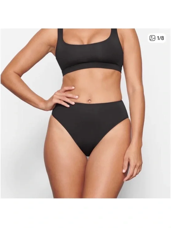 SKIMS‎ Recycled Swim Mid Waist Bottom Onyx Black SW-MWB-0748 Size S NWT