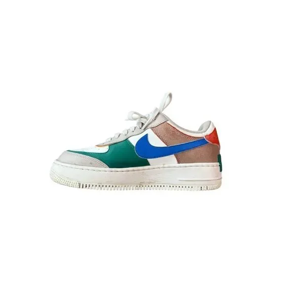 Nike Womens Blue Green Sail Signal Air Force 1 Shadow Sneaker Shoes Size 9.5