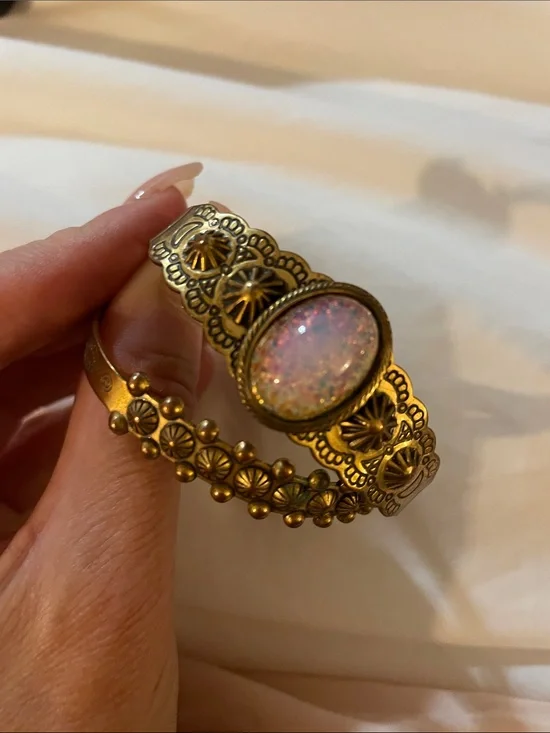 Vintage Southwestern Brass Cuff Bracelet Lot - Faux Opal Boho Set