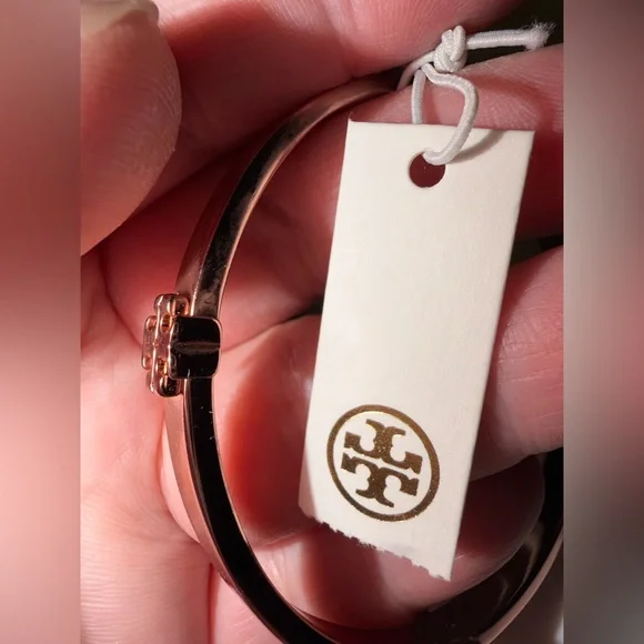Tory Burch Rose Gold Signature T Logo Bangle Bracelet