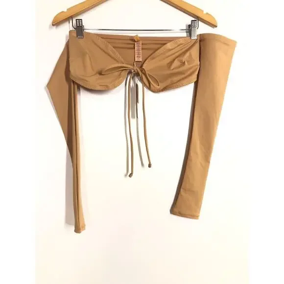 SKIMS Recycled Swim Top Long Sleeve Bikini Off Shoulder Ochre Tan NWT Size Small