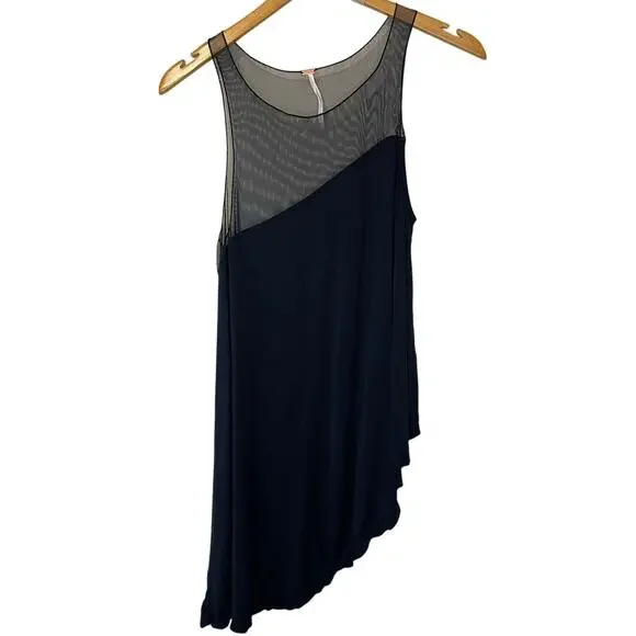 Free People Riley Asymmetrical Mesh Top Black Boho Relaxed Fit Tank Top Small