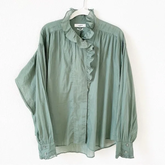 Isabel Marant Étoile Pamias Blouse Verdigris Size 40 FR / 8 US Ruffle Peasant
