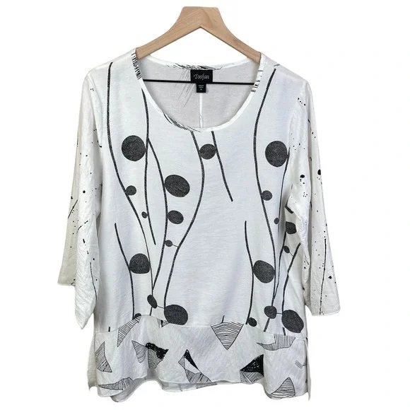 Toofan Abstract Print Top Medium Back White Artsy Lightweight Blouse