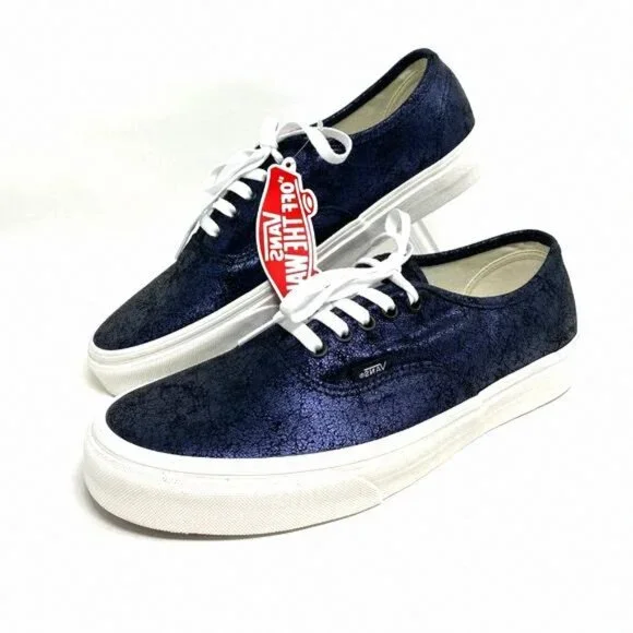 💖MEGA SALE💖Vans Authentic Womens Skate Blue Cracked VN0A5HZS9FK Leather