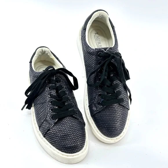 Lauren‎ Ralph Lauren Angeline Woven Sneakers Womens 6 Black Platform Low Top