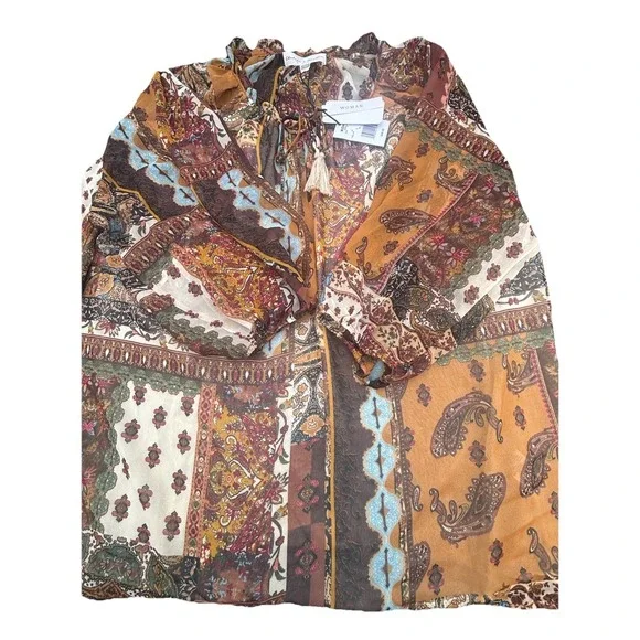 Chelsea Theodore Shirt Womens 3XL Paisley Ruffle Neck Party Peasant Blouse