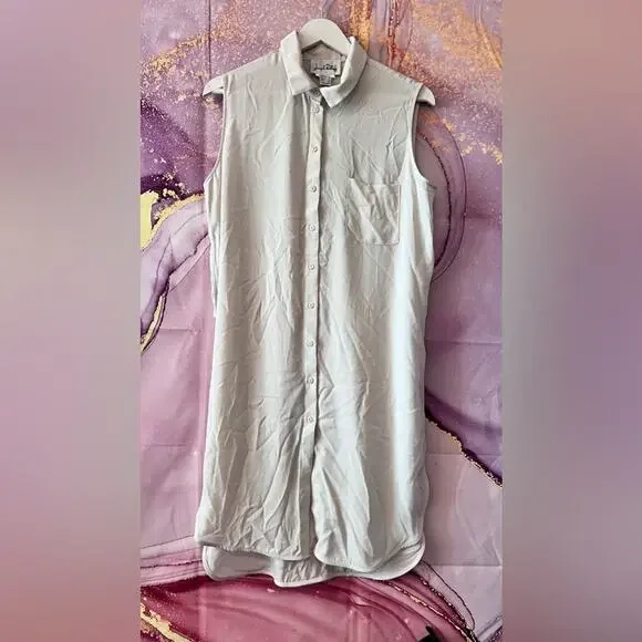 Joseph Ribkoff Collar Sleeveless Side Slit Long Button Down Blouse Ivory 12