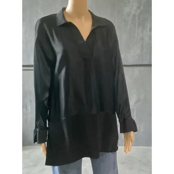 Banana Republic Ivette satin tunic top relaxed fit Johnny collared popover sz M