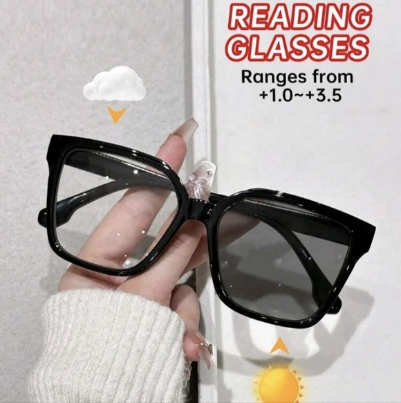NEW Black Oversize Fashion Transitional Reading (1.00) Glasses