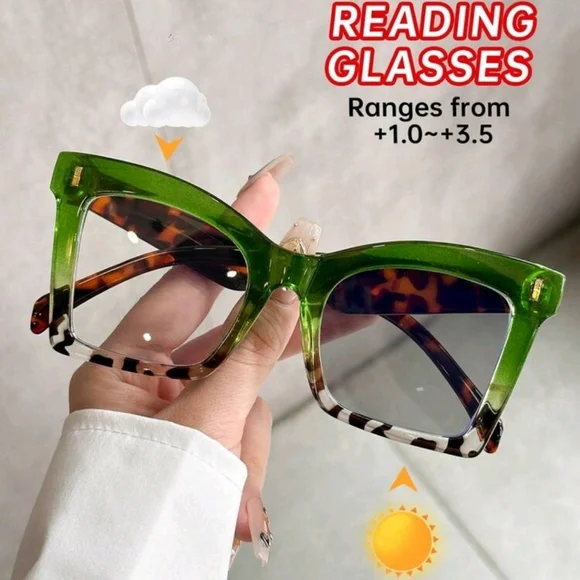 NEW Green Oversize Fashion Transitional Reading (1.00) Glasses