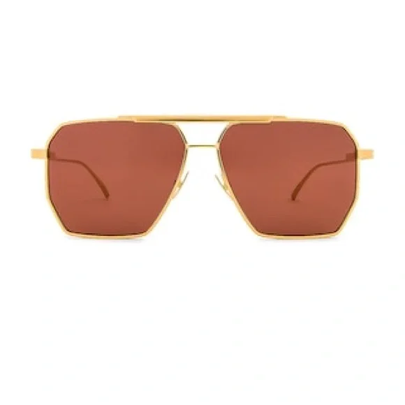 Bottega veneta Light Ribbon Pilot Sunglasses in Shiny Gold & Solid Warm Brown