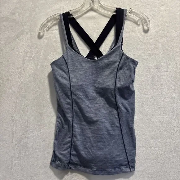 Lululemon Tank Top Women's Size 8 Blue Heather Run For Gold Athletic Gym Yoga