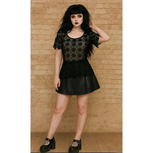 Black Lace Top Whimsigoth Witchy Dark‎ Romantic Fairy Flare Feminine Boho Size M