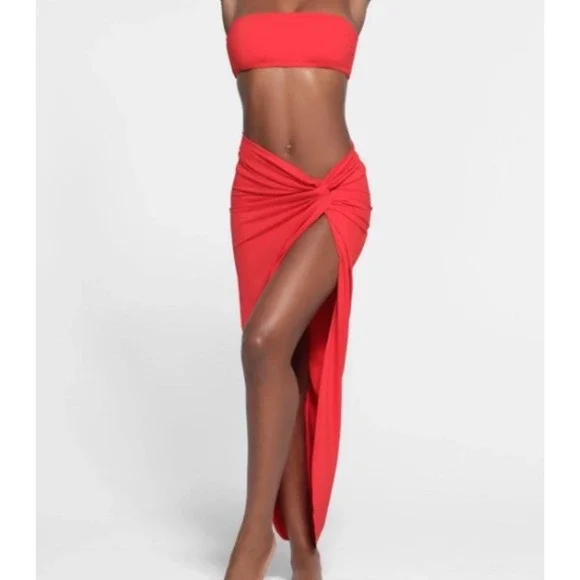 SKIMS Swim Sarong Skirt Twist Front XS Red Resort Beach Coverup
