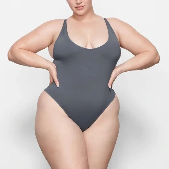 SKIMS Swim Scoop Neck One‎ Piece Swimsuit in Gunmetal